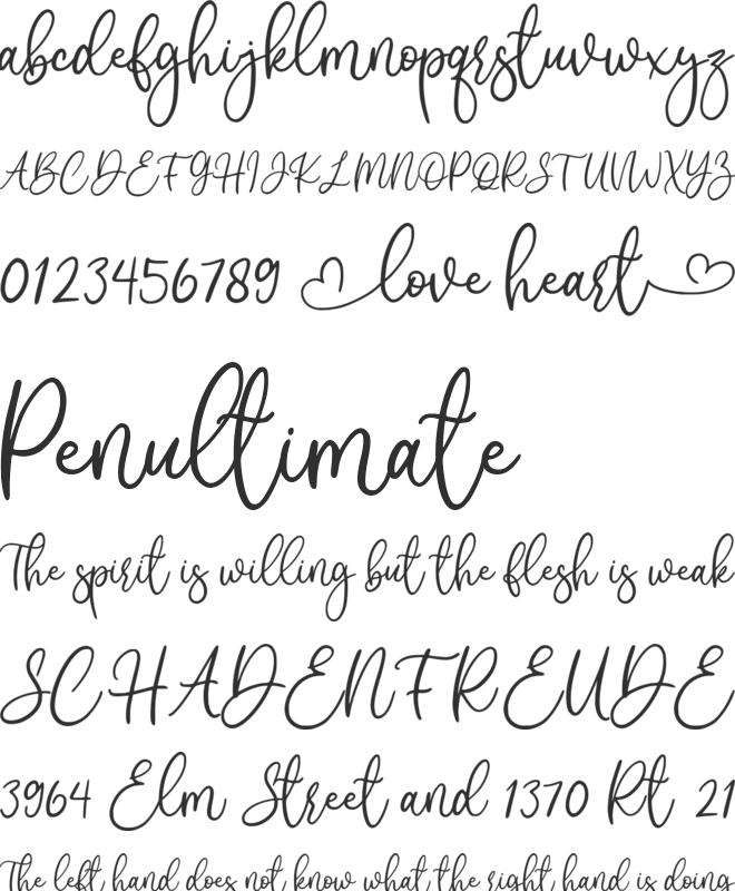 love heart font preview