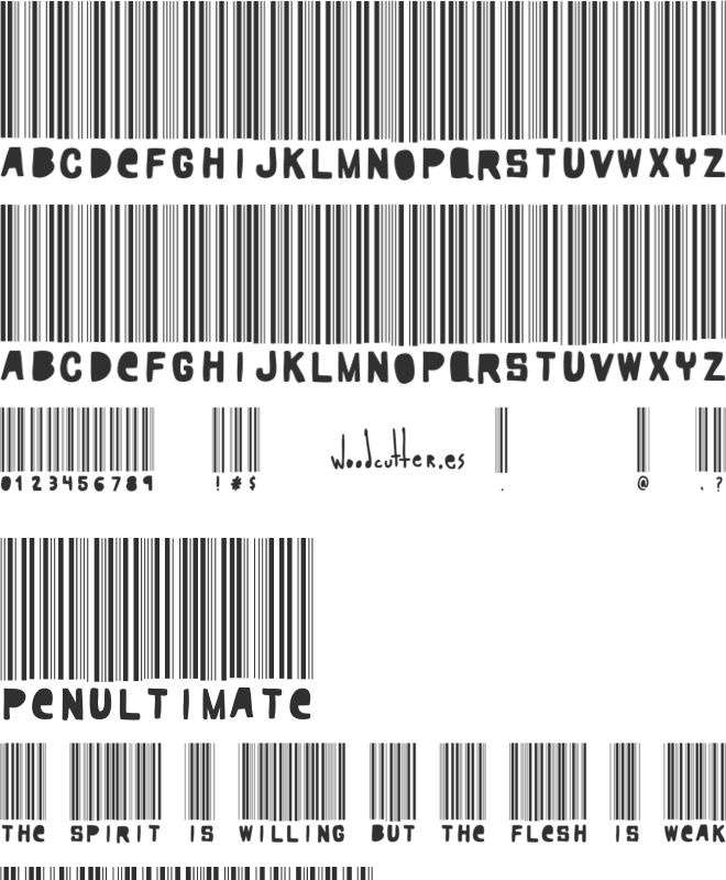 Woodcutter barcode font preview
