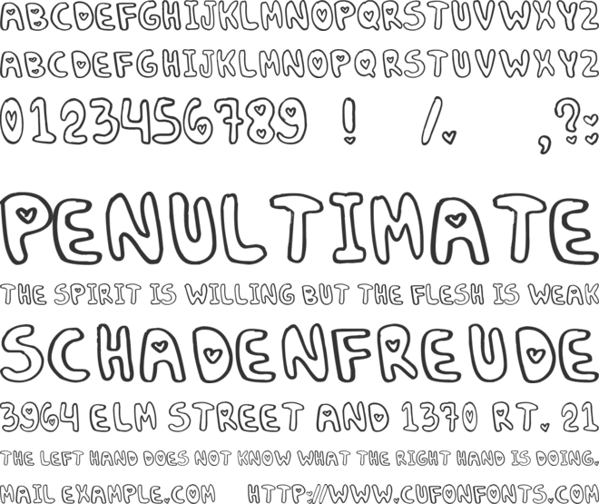 Denne Puffy Hearts font preview