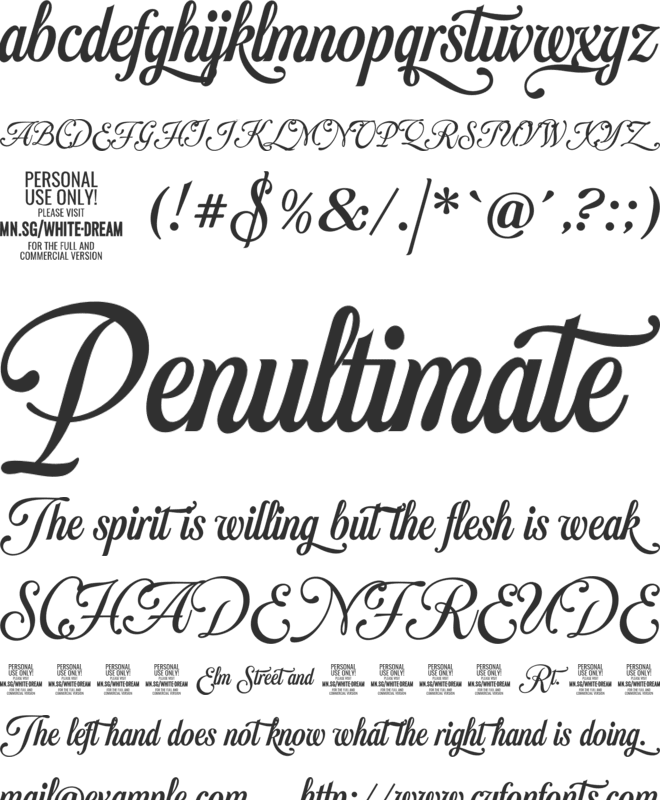 White Dream PERSONAL USE ONLY font preview