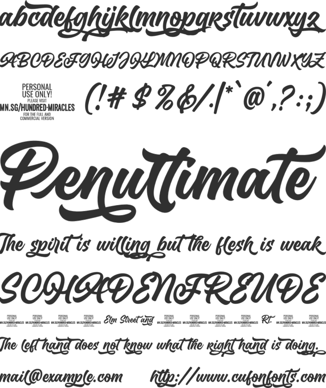 Hundred Miracles PERSONAL USE font preview