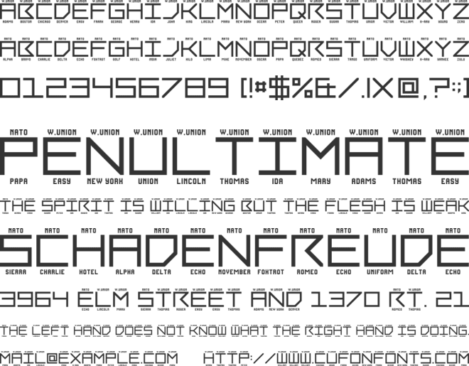 LNR Phonetic Alphabet font preview