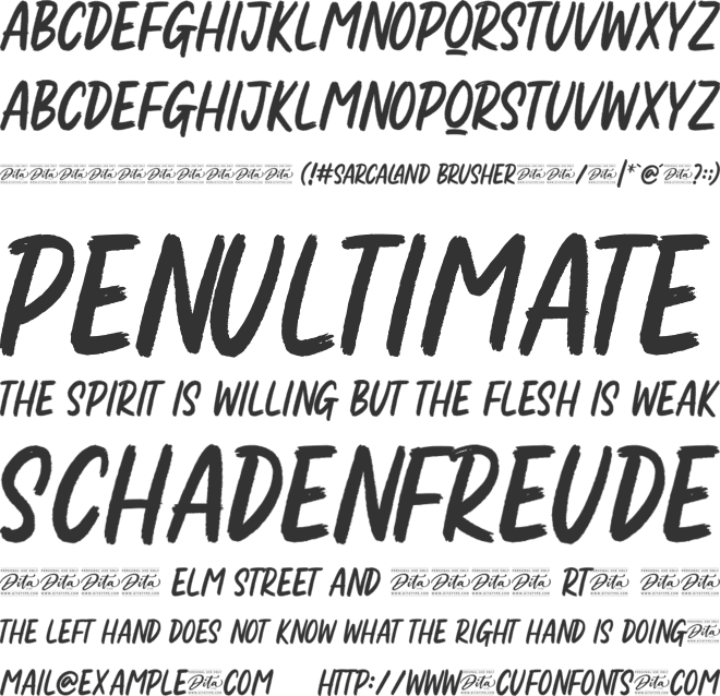 Sarcaland Brusher Personal Use font preview