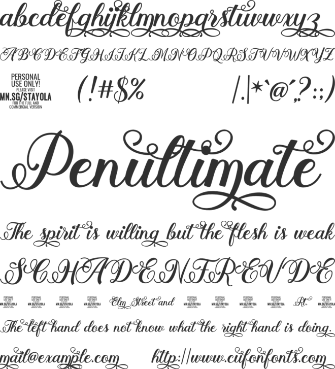 Stayola  PERSONAL USE font preview