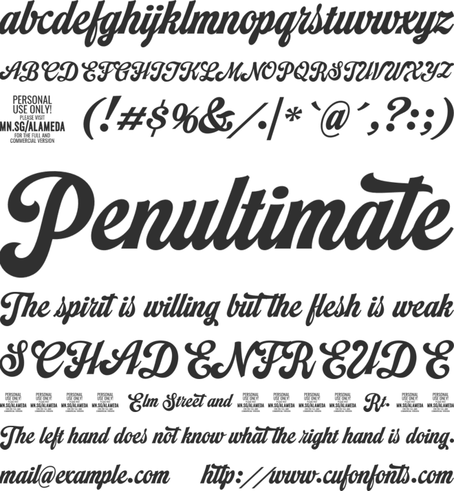 Alameda Script PERSONAL USE font preview