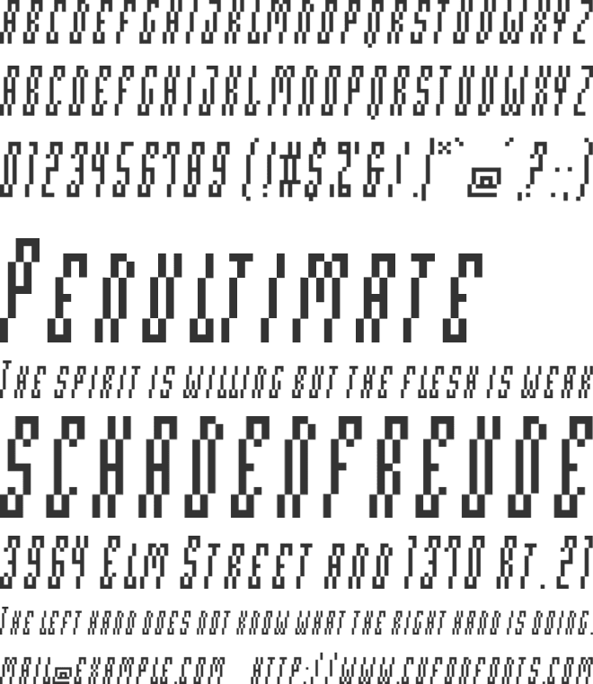 Pixeloza 02 Skewo font preview