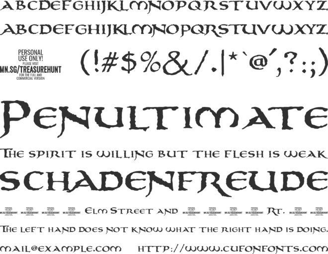 Treasurehunt PERSONAL USE font preview