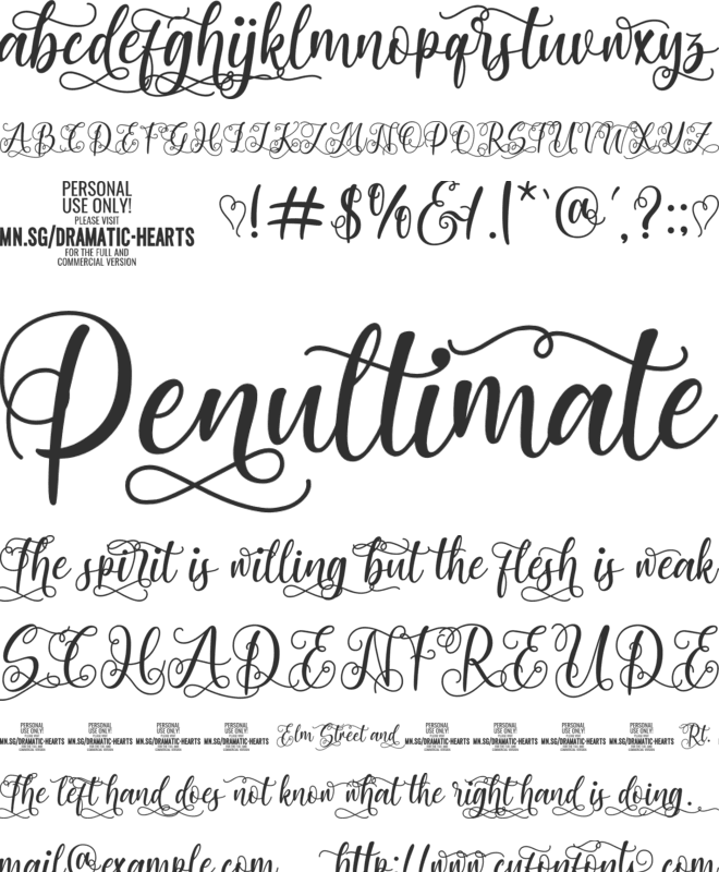 Dramatic Hearts   PERSONAL font preview