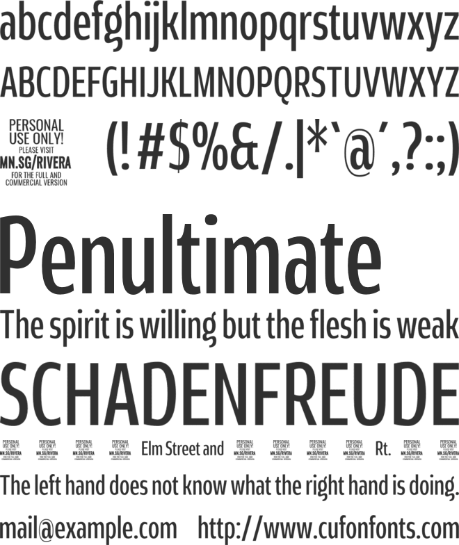 Rivera PERSONAL USE ONLY font preview