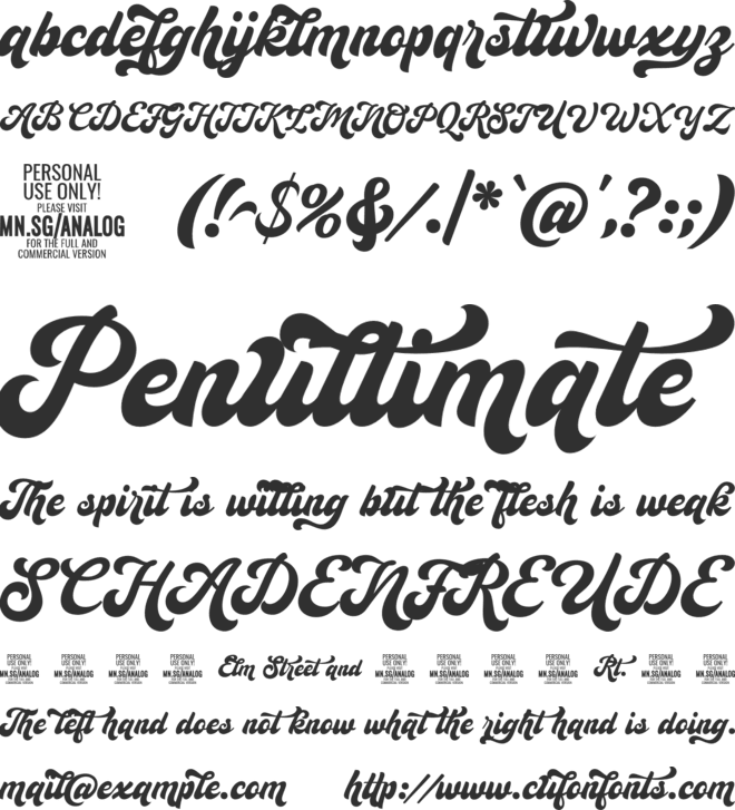 Analog Script PERSONAL USE font preview