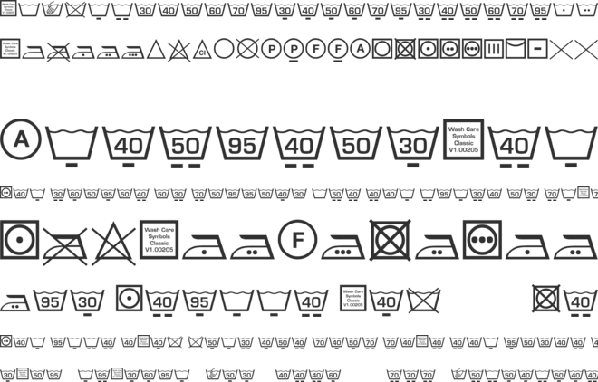 Wash Care Symbols Classic M54 font preview