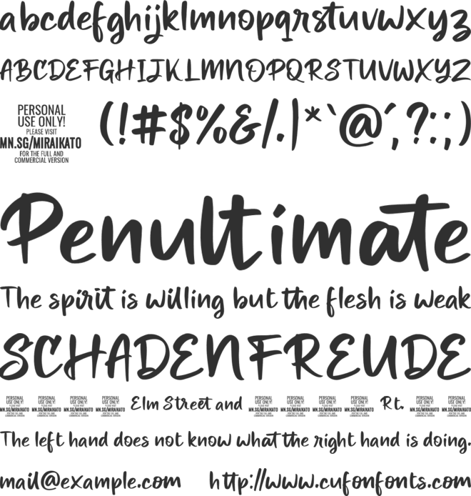 Miraikato Hand PERSONAL USE font preview