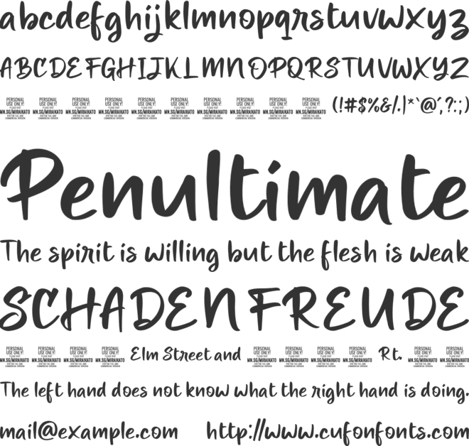 Miraikato Hand PERSONAL USE font preview