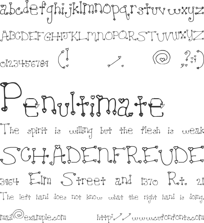 Heartache Teen Crush font preview