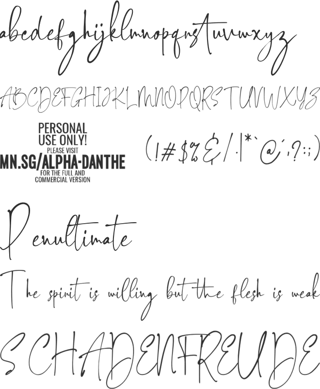 Alpha Danthe PERSONAL USE font preview