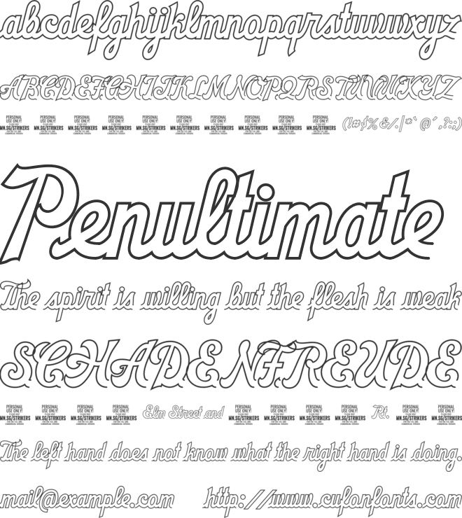 Strikers Outline PERSONAL font preview