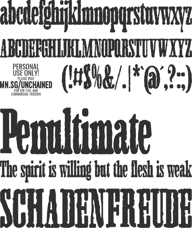 Unchained PERSONAL USE font preview