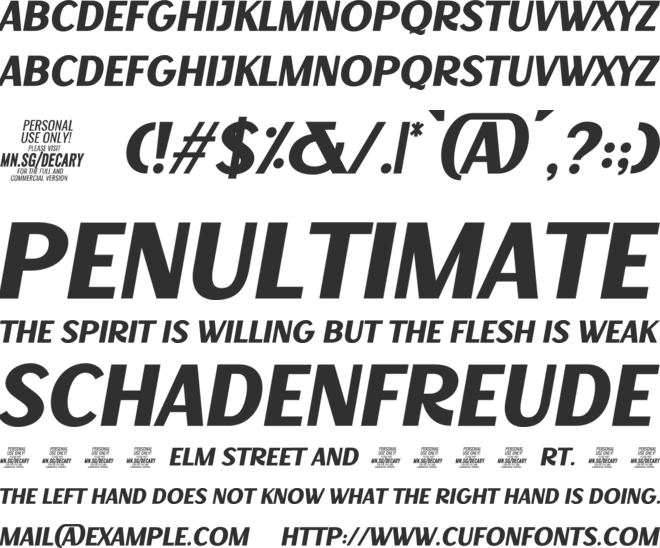Decary Sans BoldIt PERSONAL USE font preview