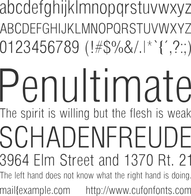 Arena Condensed Light font preview