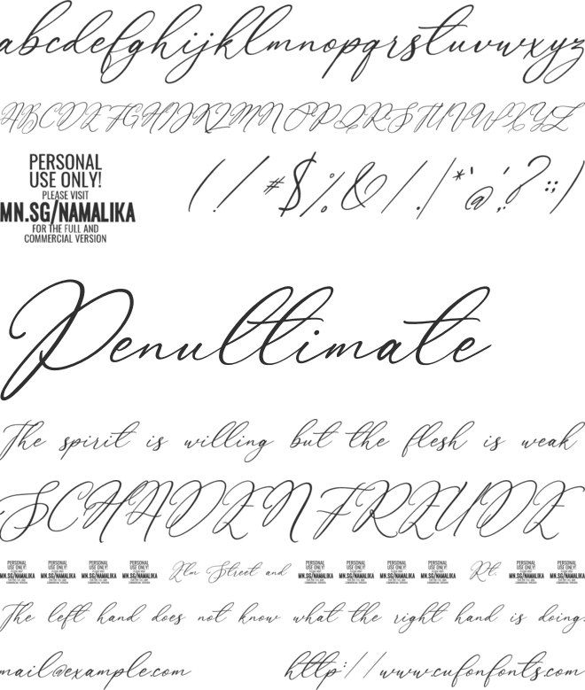 Namalika PERSONAL USE ONLY font preview