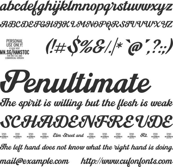Hanstoc Script PERSONAL USE font preview