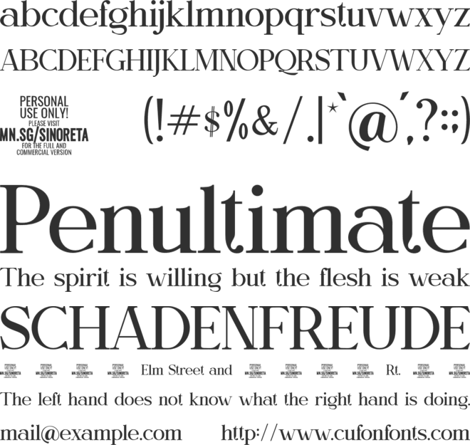 Sinoreta PERSONAL USE font preview