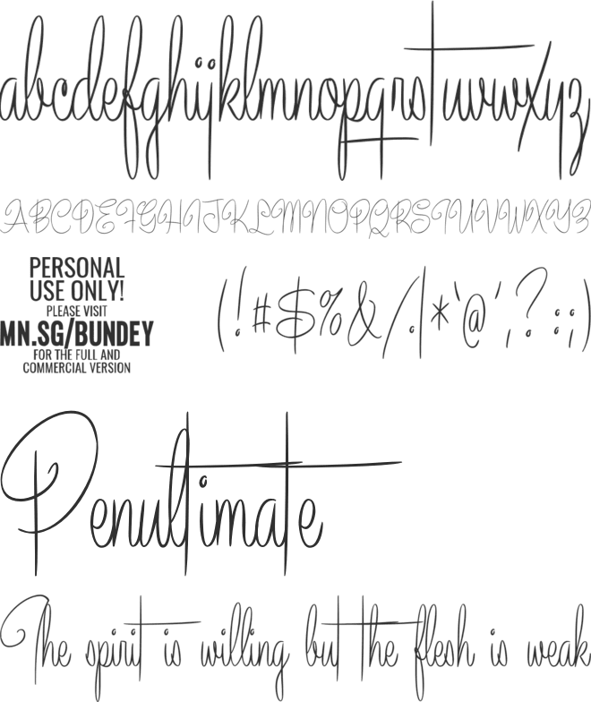 Bundey Script PERSONAL USE font preview