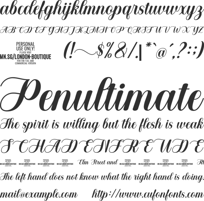 London Boutique PERSONAL USE font preview
