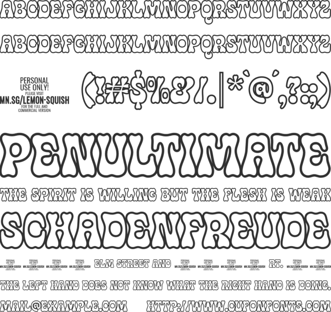 Lemon Squish Outline PERSONAL font preview