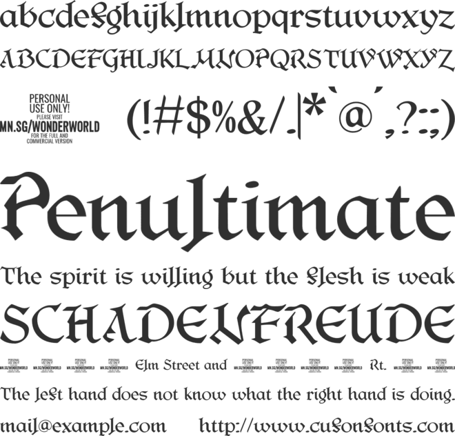 Wonderworld PERSONAL USE font preview