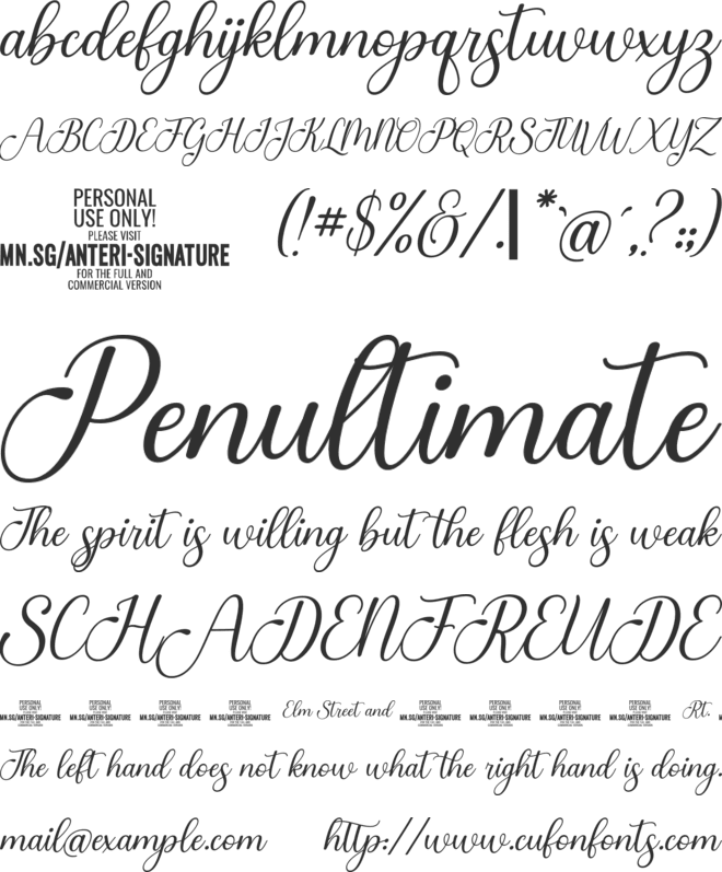 Anteri Signature PERSONAL USE font preview