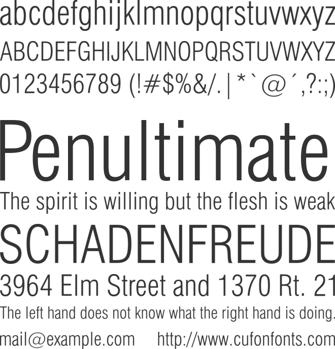 Swis721 LtCn BT font preview