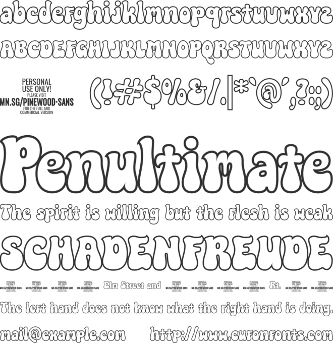 Pinewood Outline PERSONAL USE font preview