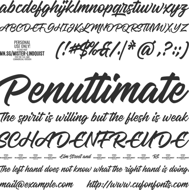 Mister Lindquist PERSONAL USE font preview