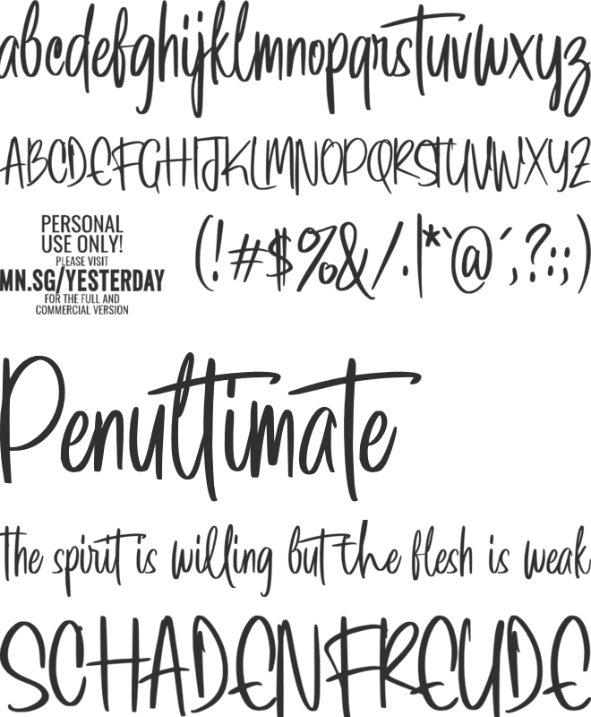 Yesterday Morning PERSONAL font preview