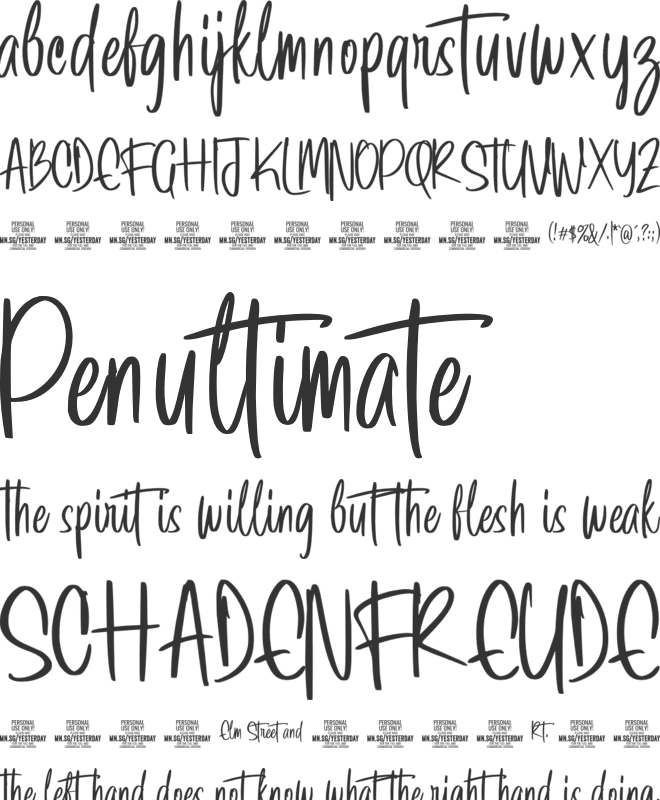 Yesterday Morning PERSONAL font preview