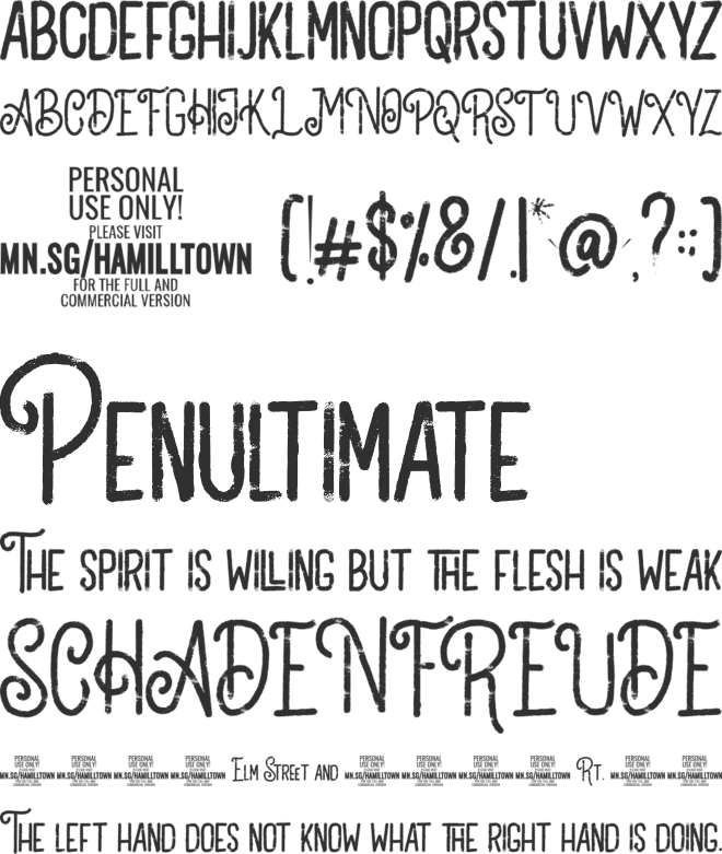 Hamilltown PERSONAL USE font preview