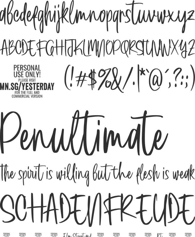 Yesterday Night PERSONAL font preview