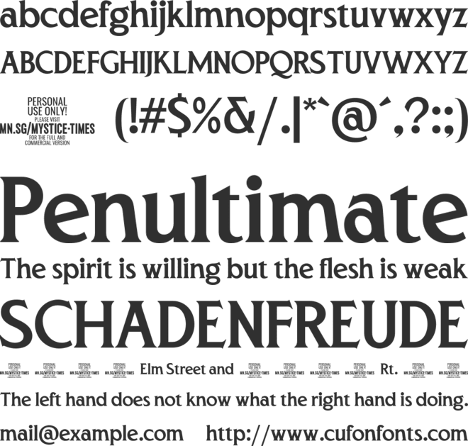 Mystice Times PERSONAL USE font preview