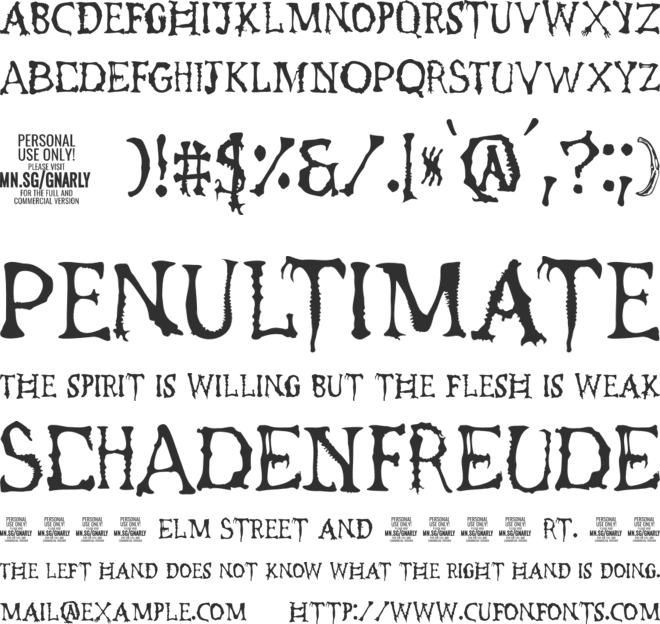 Gnarly Skeleton Black PERSONAL font preview