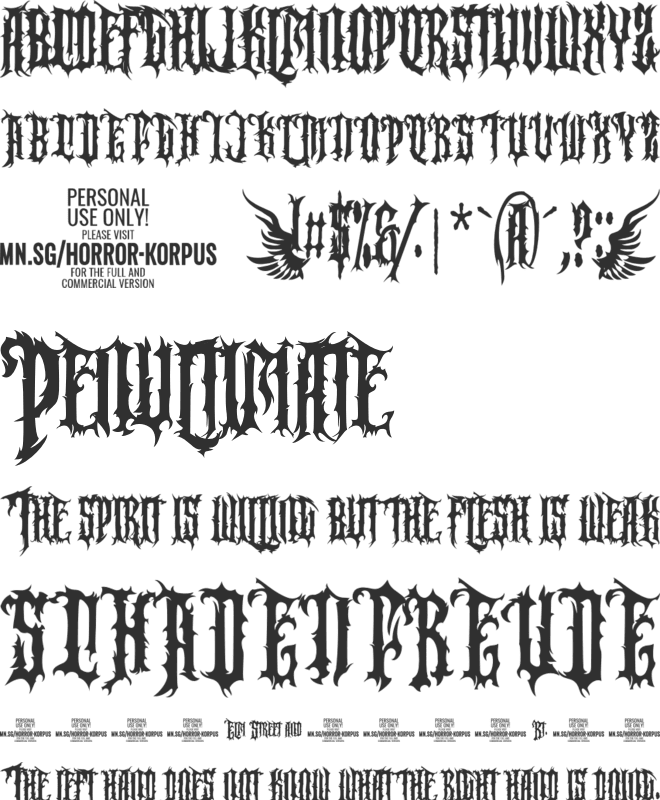 Horror Korpus Clean PERSONAL font preview