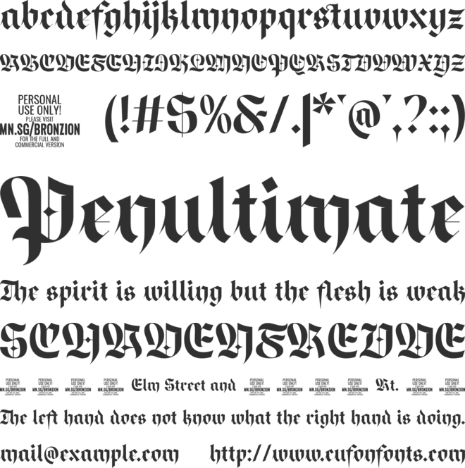 Bronzion Castle PERSONAL USE font preview