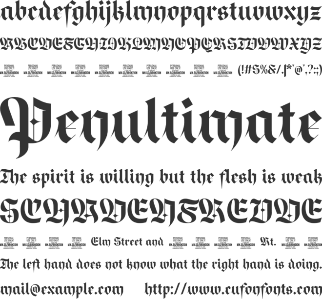 Bronzion Castle PERSONAL USE font preview