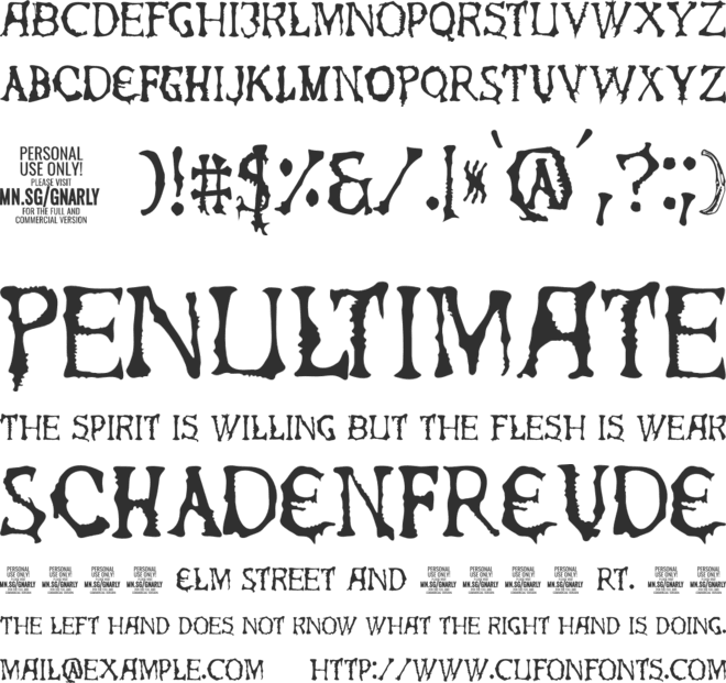 Gnarly Bone Black PERSONAL font preview