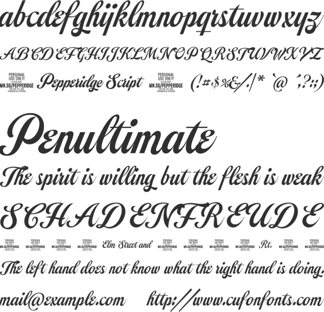 Pepperidge Script PERSONAL font preview