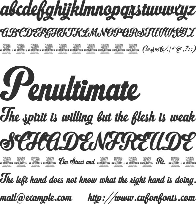 Ristella PERSONAL USE ONLY font preview
