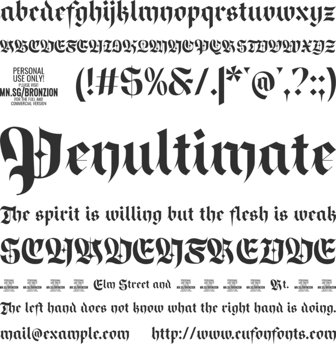 Bronzion Black PERSONAL USE font preview