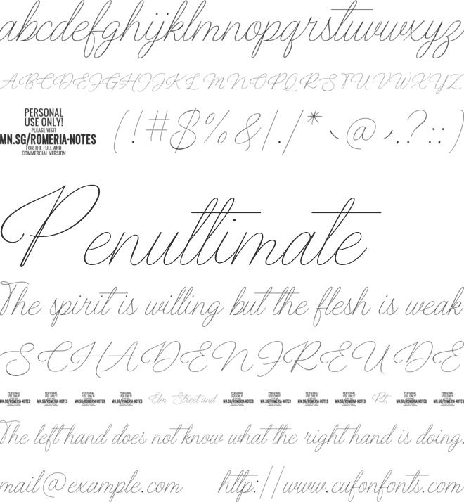 Romeria Notes PERSONAL USE font preview