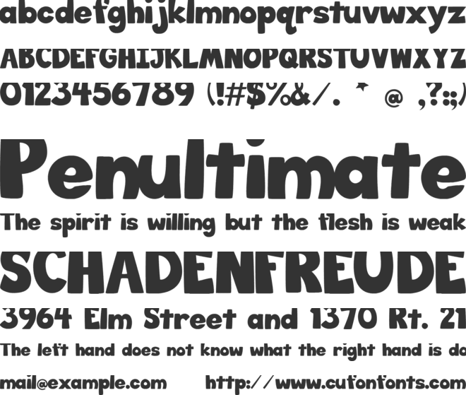 Big Bottom Cartoon Short Glyph font preview