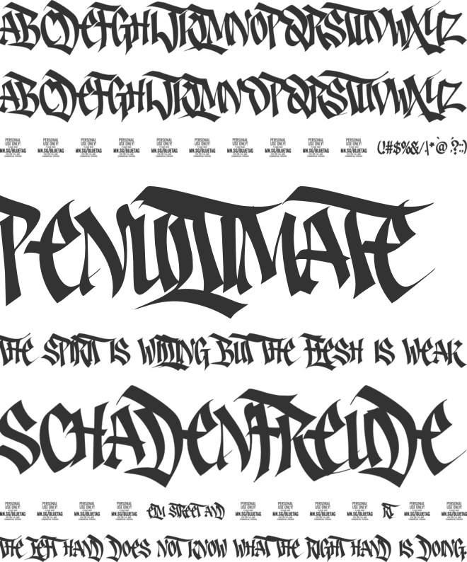 Bluetag PERSONAL USE font preview